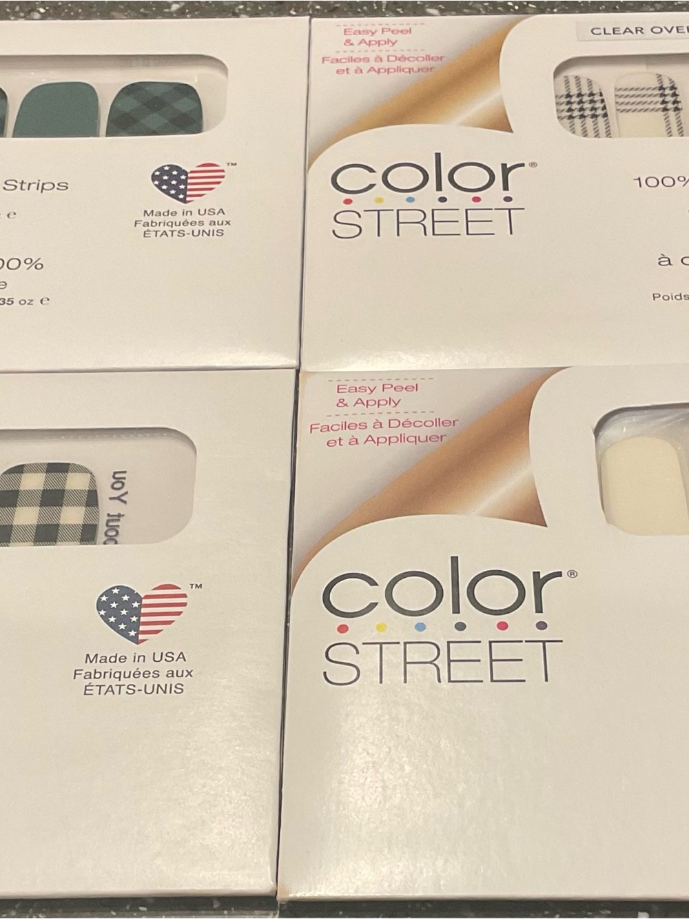 Color Street sets: Cozy Check, Plaid About You, Clear as Day, Favorite Flannel